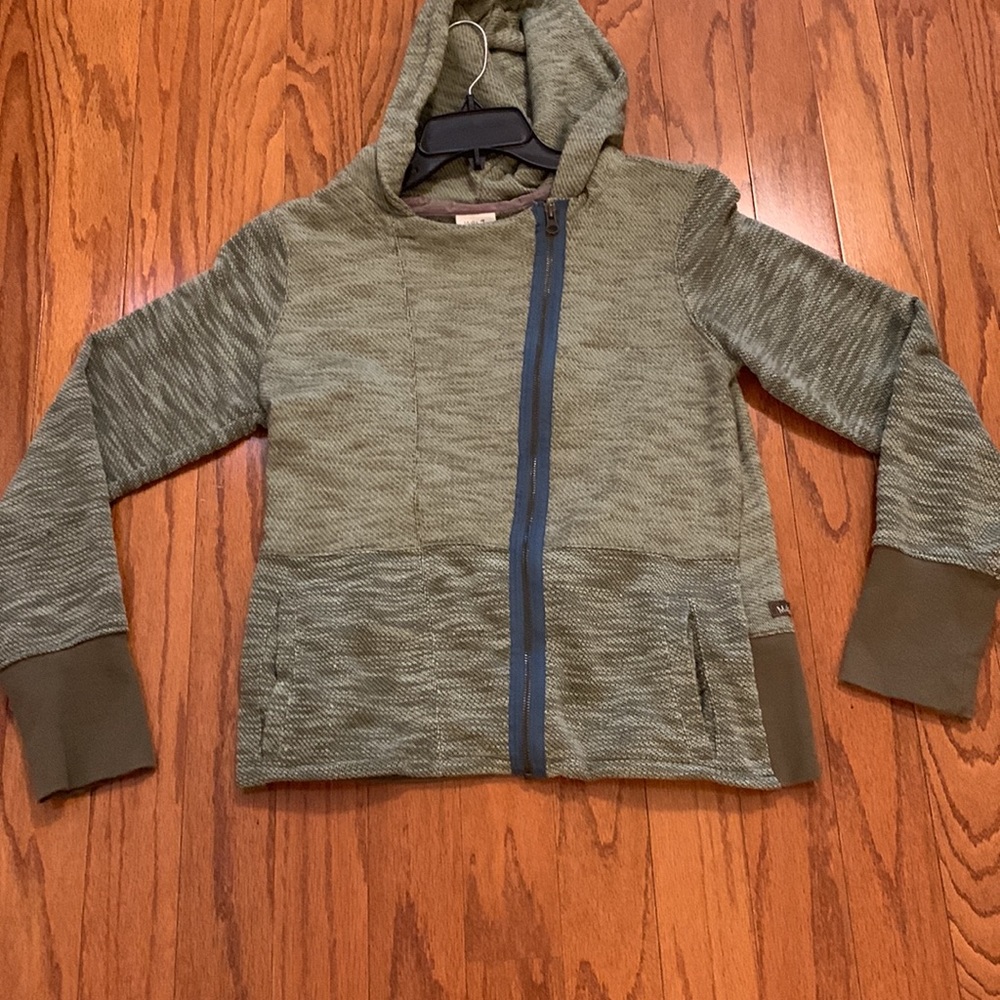 Matilda Jane size large hoodie green with side zipper and unique back detail